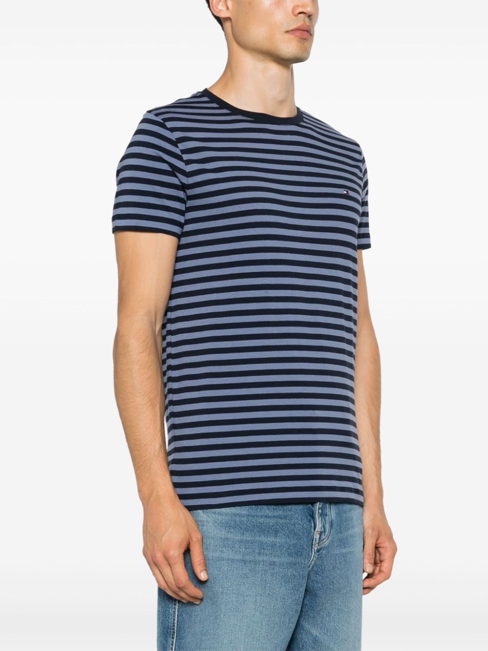 Shop Tommy Hilfiger Logo-embroidered Striped T-shirt In Blue