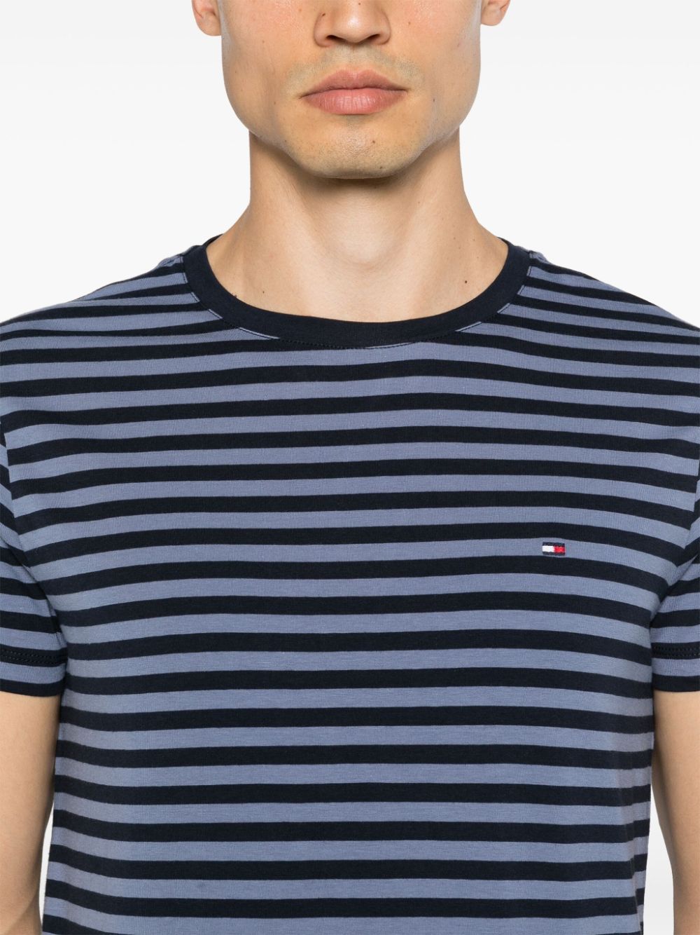 Shop Tommy Hilfiger Logo-embroidered Striped T-shirt In Blue