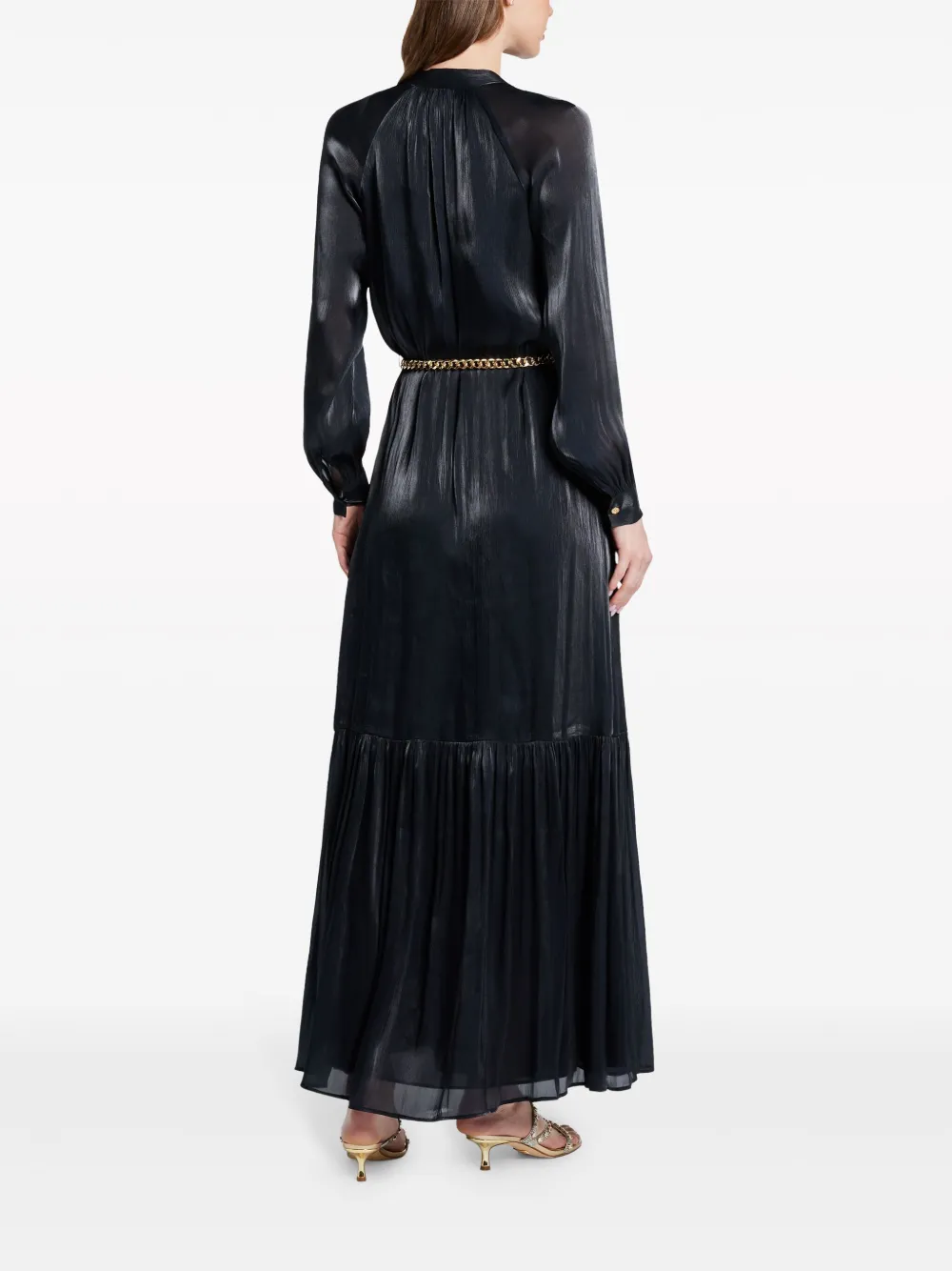 Shop Michael Kors Long-sleeve Belted Maxi Shirtdress In 黑色