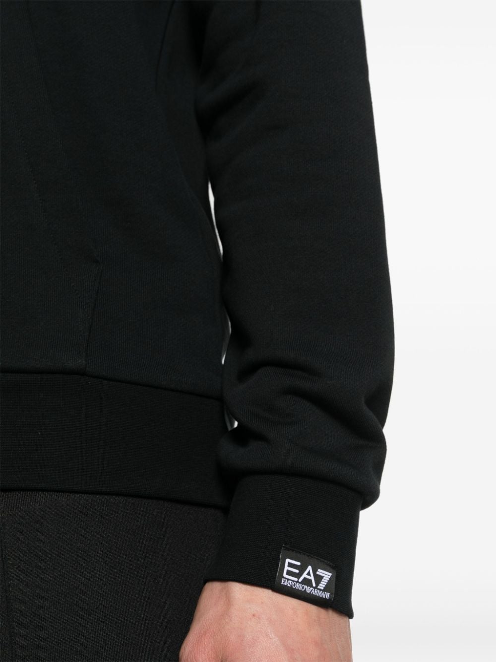 Shop Ea7 Logo Series Hooded Cotton Sweatshirt In Black