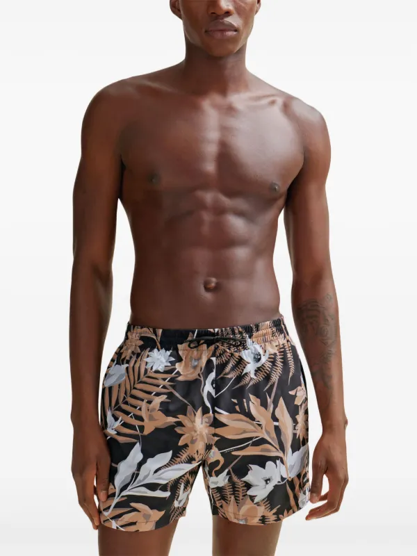 BOSS Tropical-print Swim Shorts Black FARFETCH PH