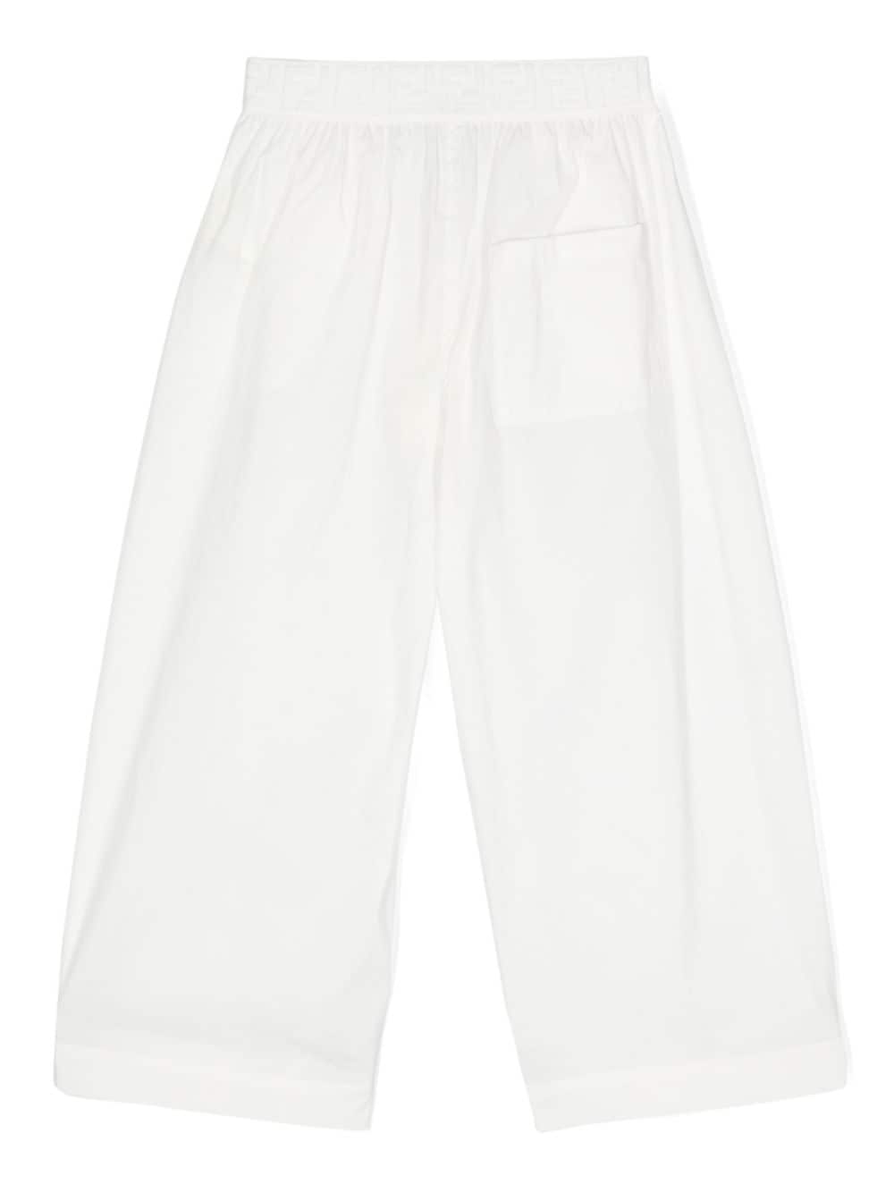 Shop Fendi Ff-embroidered Poplin Wide Trousers In White