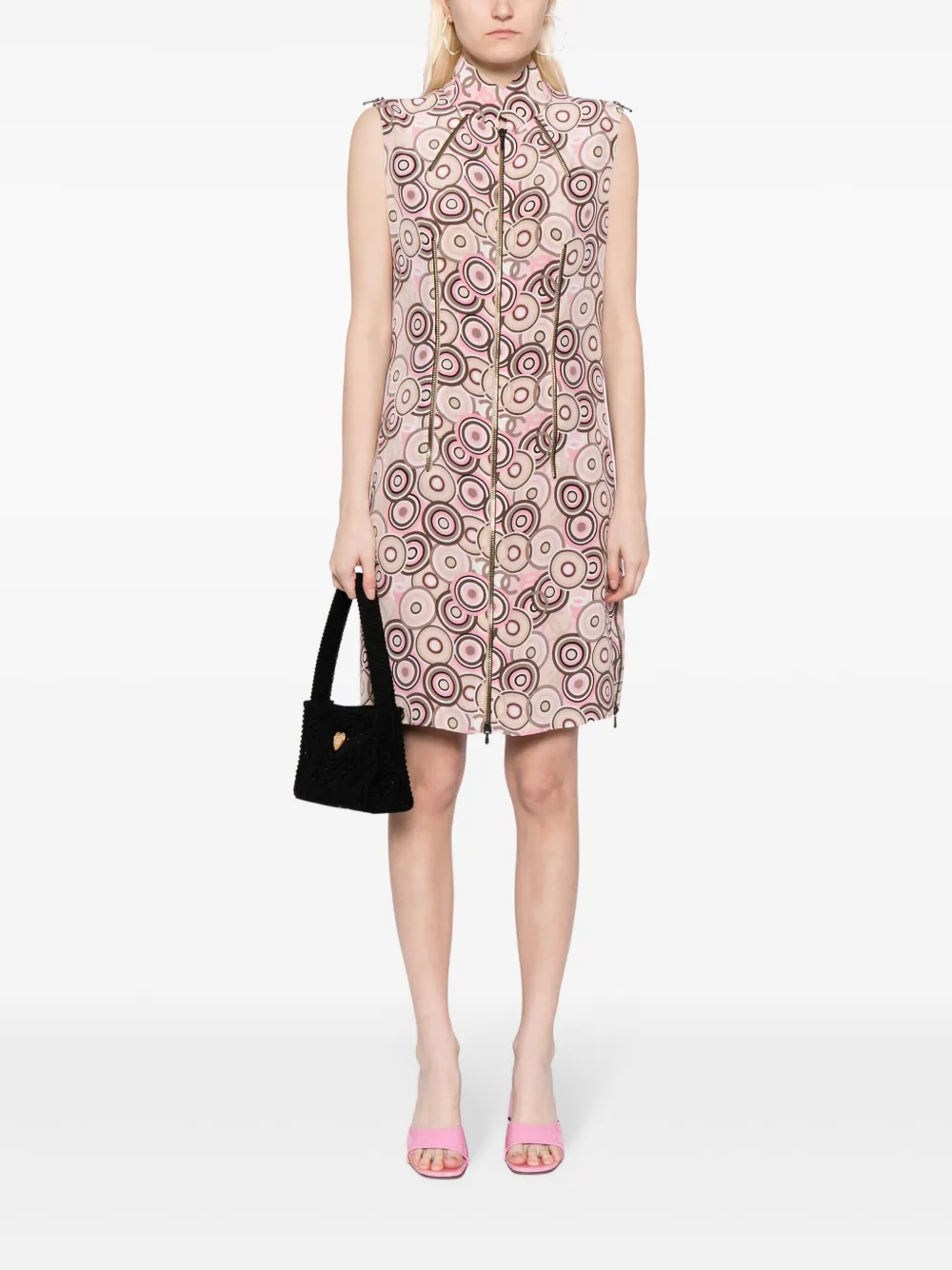 CHANEL Pre-Owned 2001 zijden jurk met geometrische print - Bruin