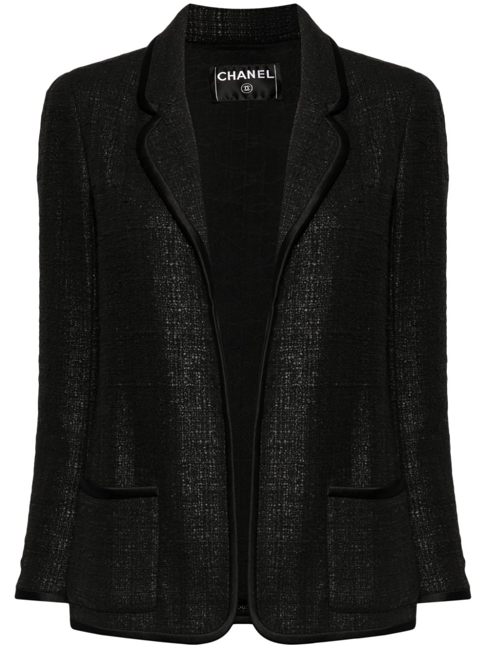 Pre-owned Chanel 2005 Tweed Open-front Jacket In Black