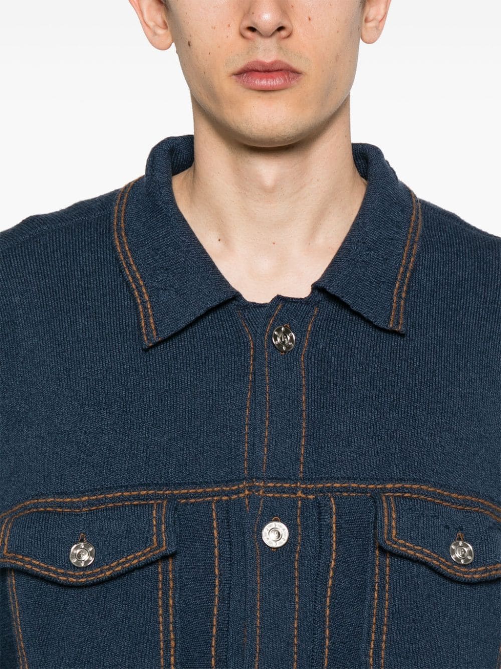 Shop Barrie Contrast-stitching Knitted Shirt Jacket In Blue
