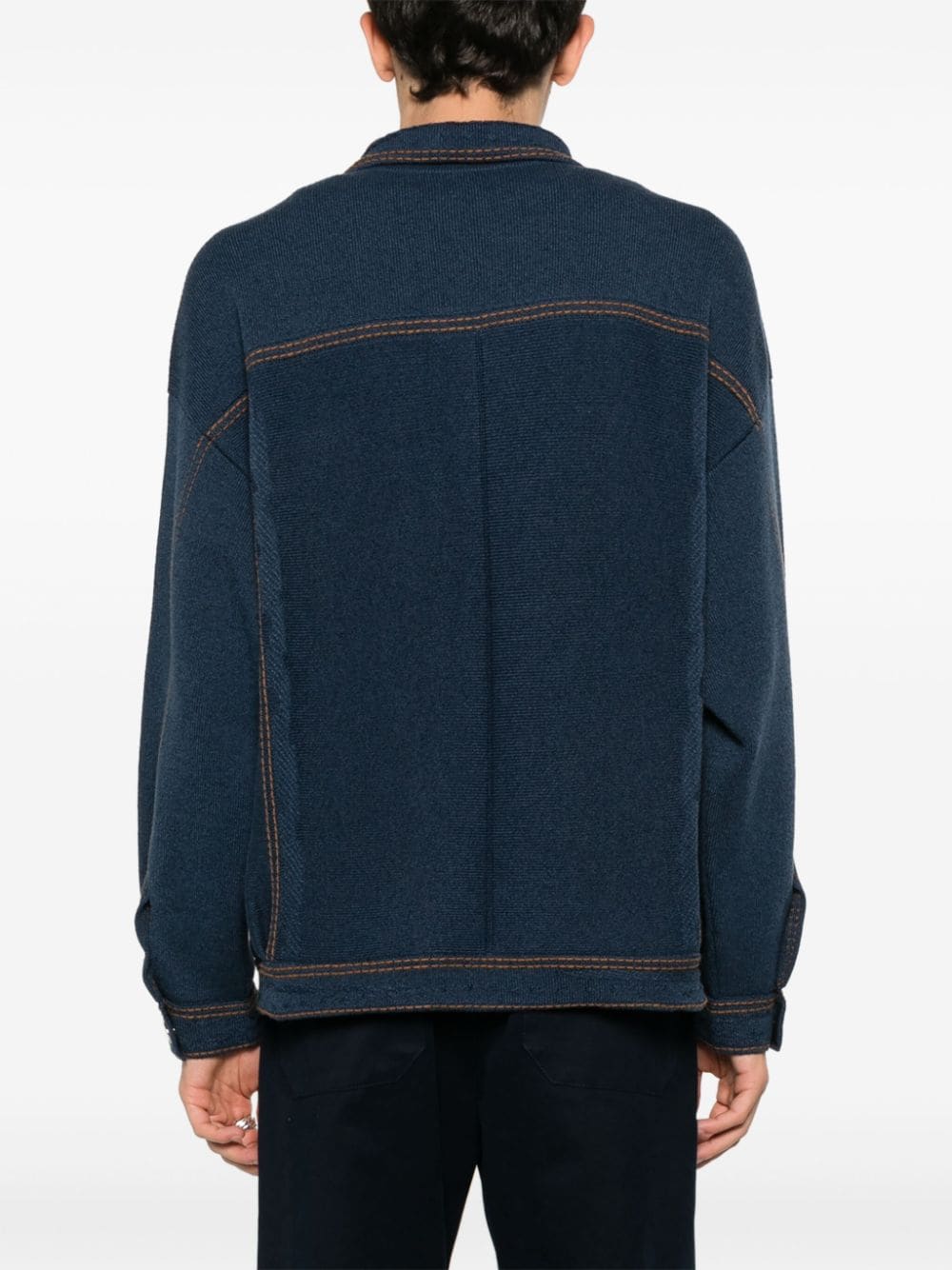 Shop Barrie Contrast-stitching Knitted Shirt Jacket In Blue