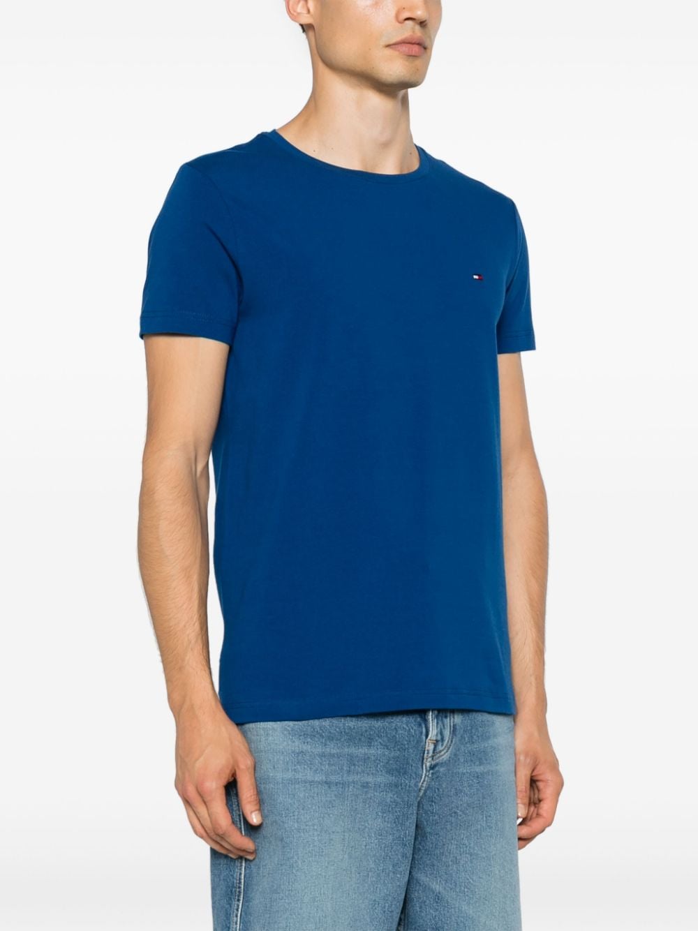 Shop Tommy Hilfiger Logo-embroidered Cotton T-shirt In Blue