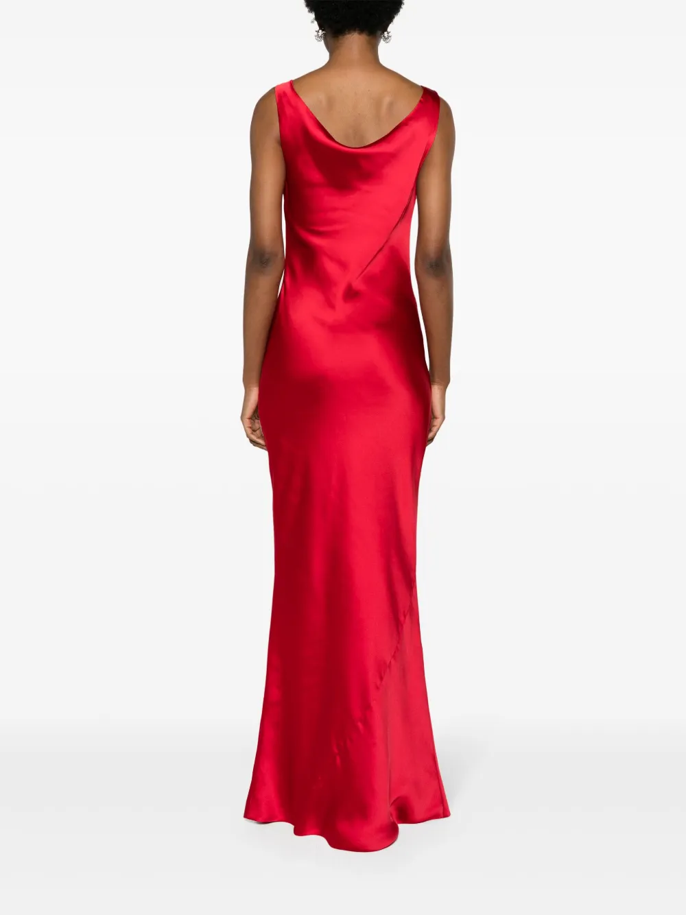 Shop Norma Kamali Cowl-neck Draped Satin Gown In Red