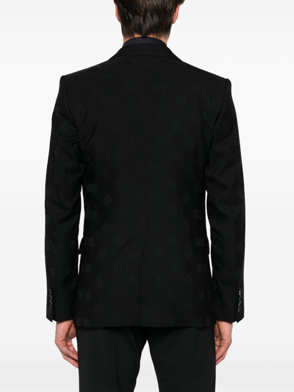 Shop Dolce & Gabbana Monogram-jacquard Wool Blazer In Black