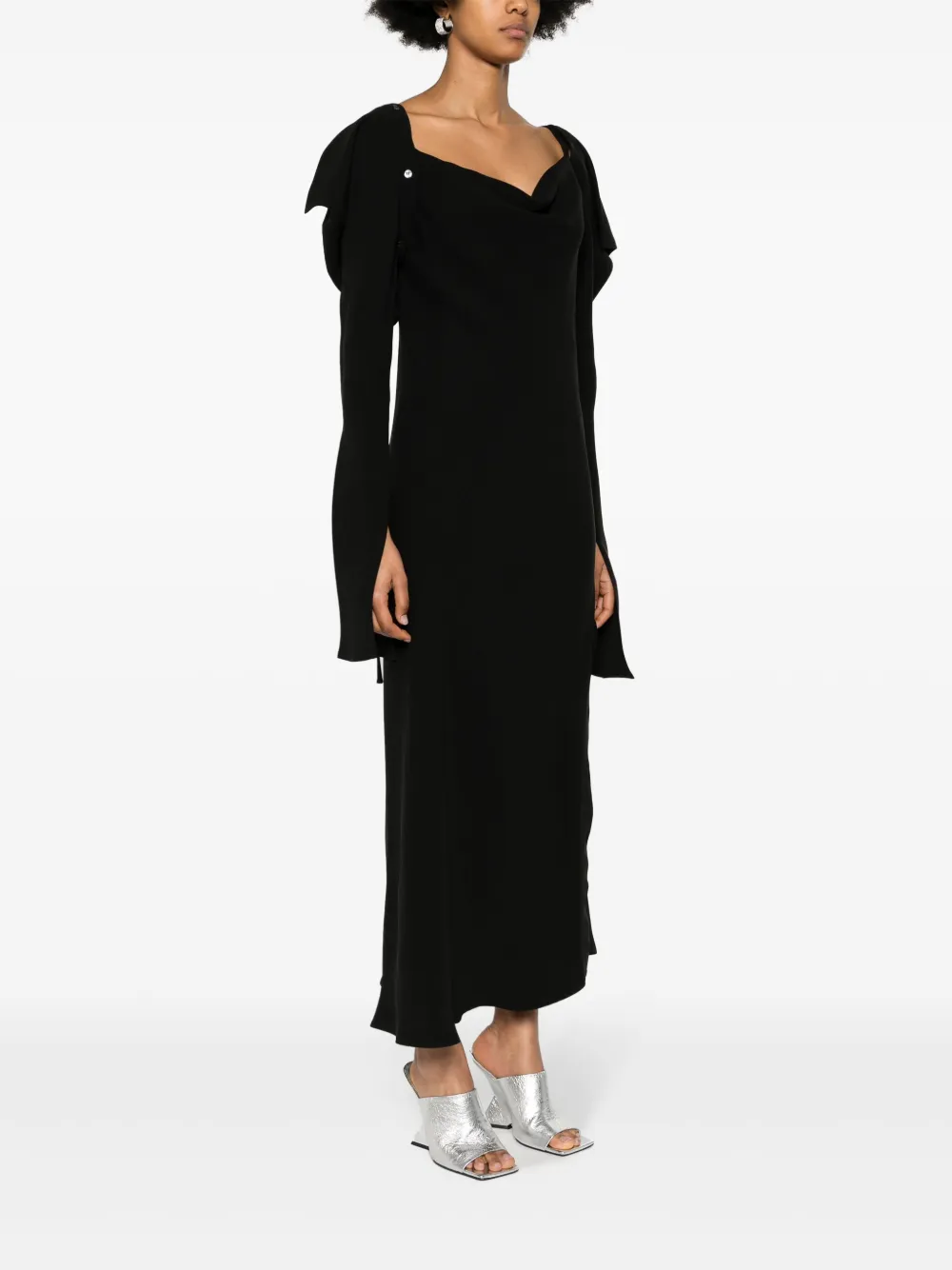 SETCHU DETACHABLE-SLEEVES SILK MAXI DRESS 