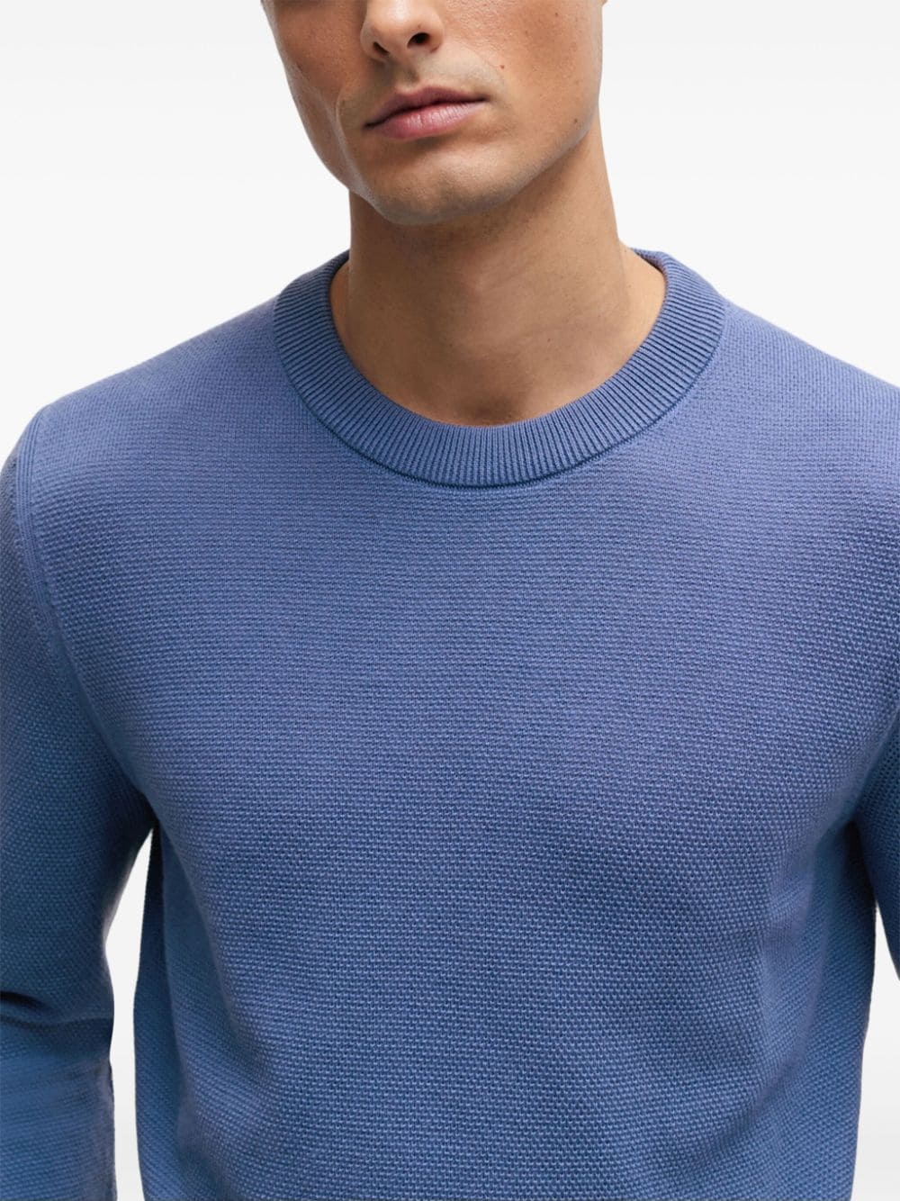 Shop Hugo Boss Crew-neck Cotton Jumper In Blue