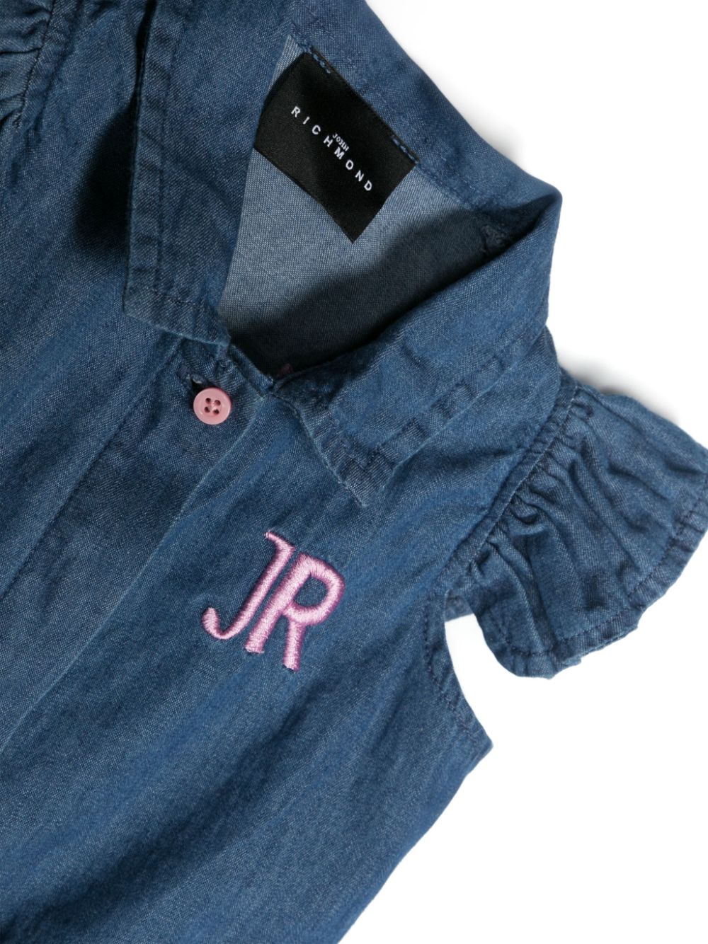 Shop John Richmond Junior Logo-embroidered Chambray Shirt In Blue