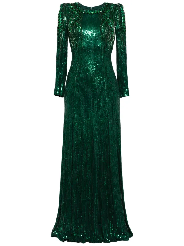 green emerald velvet dress Sarai Strapless Sequin Gown