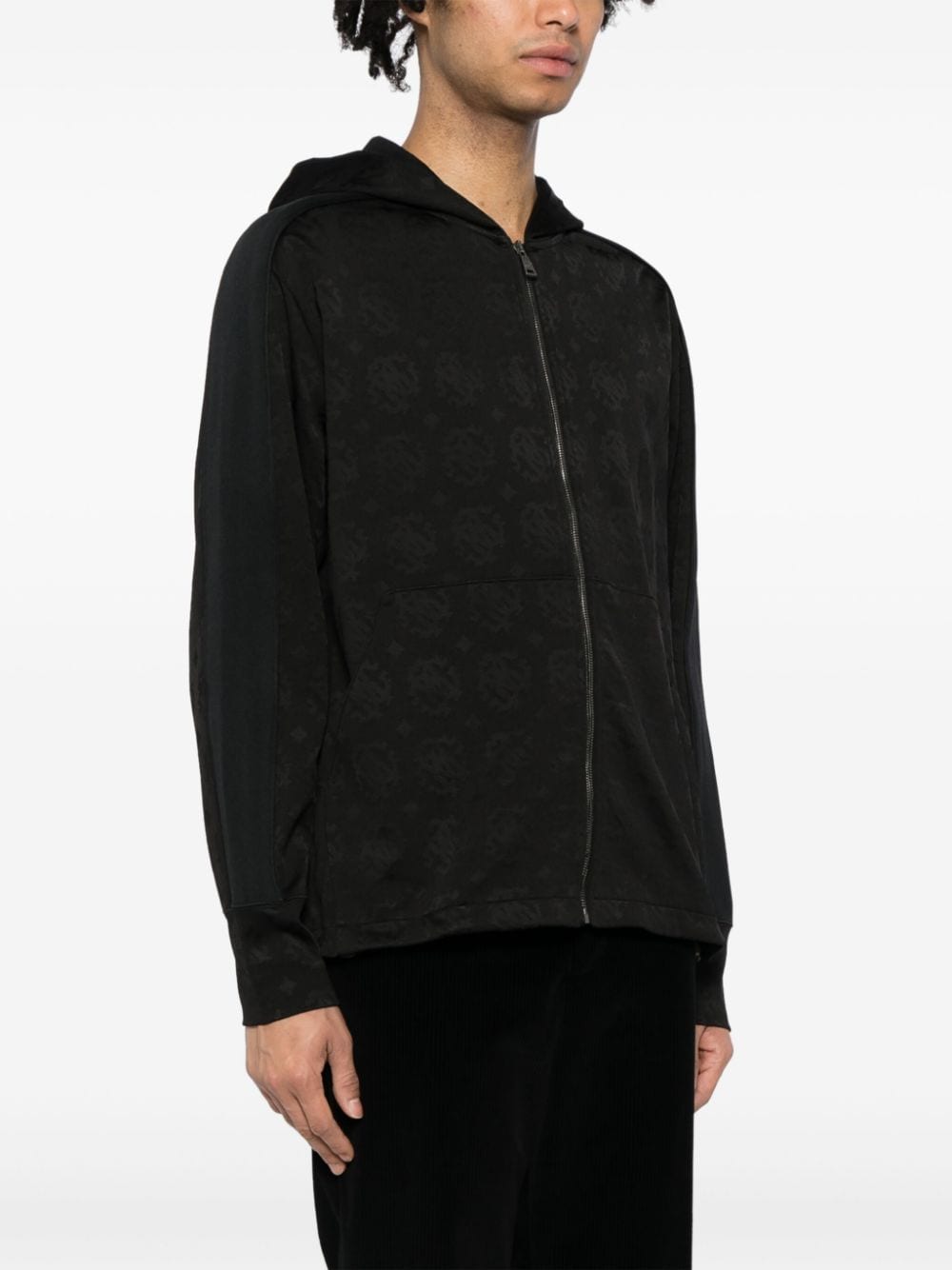 Shop Roberto Cavalli Logo-jacquard Zip-front Hoodie In Black