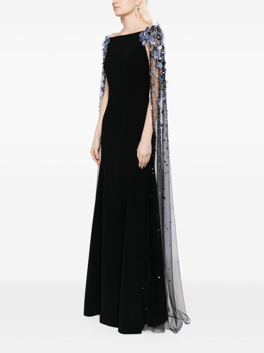 Jenny Packham Bittersweet Beaded Cape Gown Black Farfetch