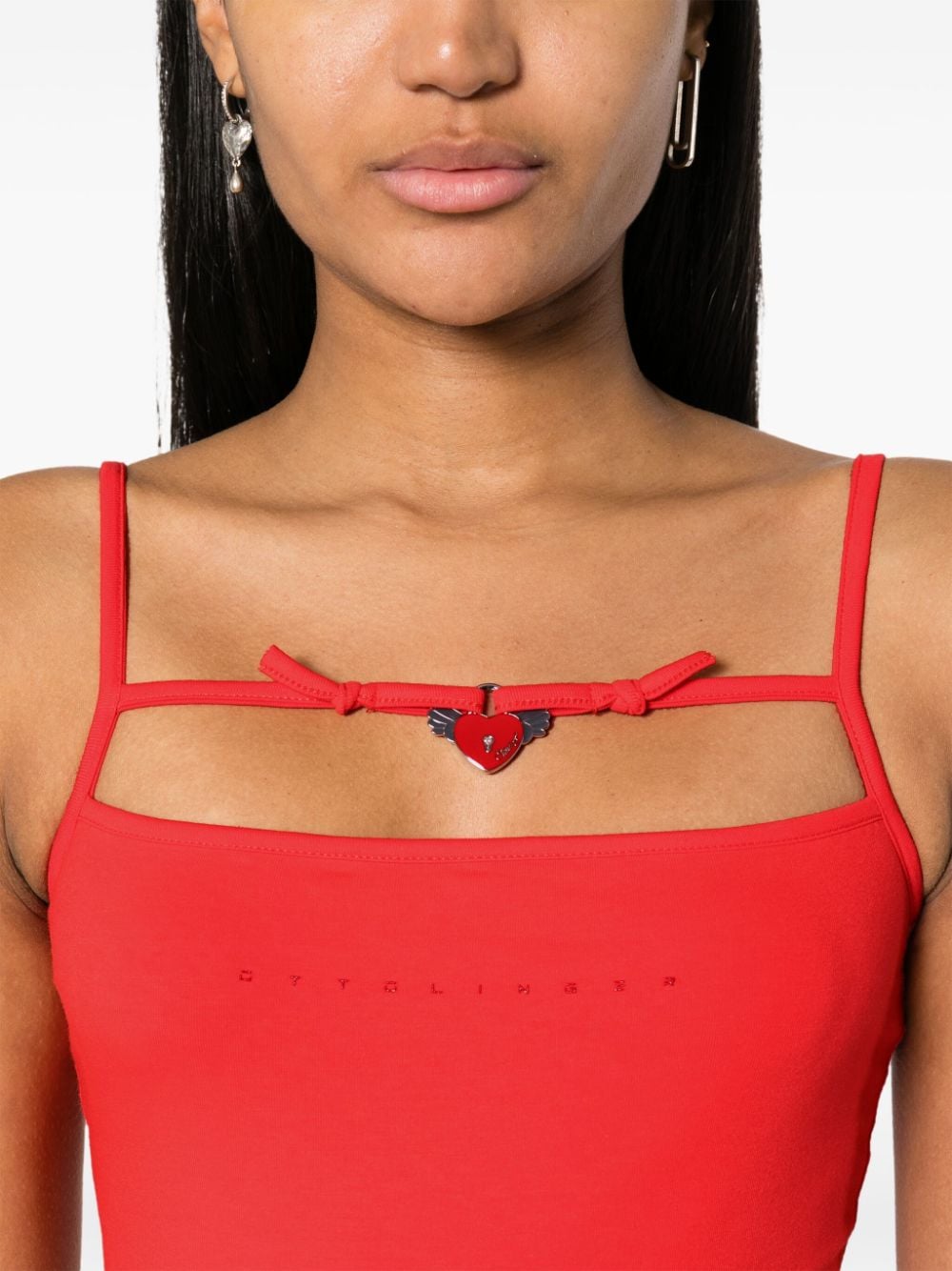 Shop Ottolinger Heart-pendant Jersey Top In Red