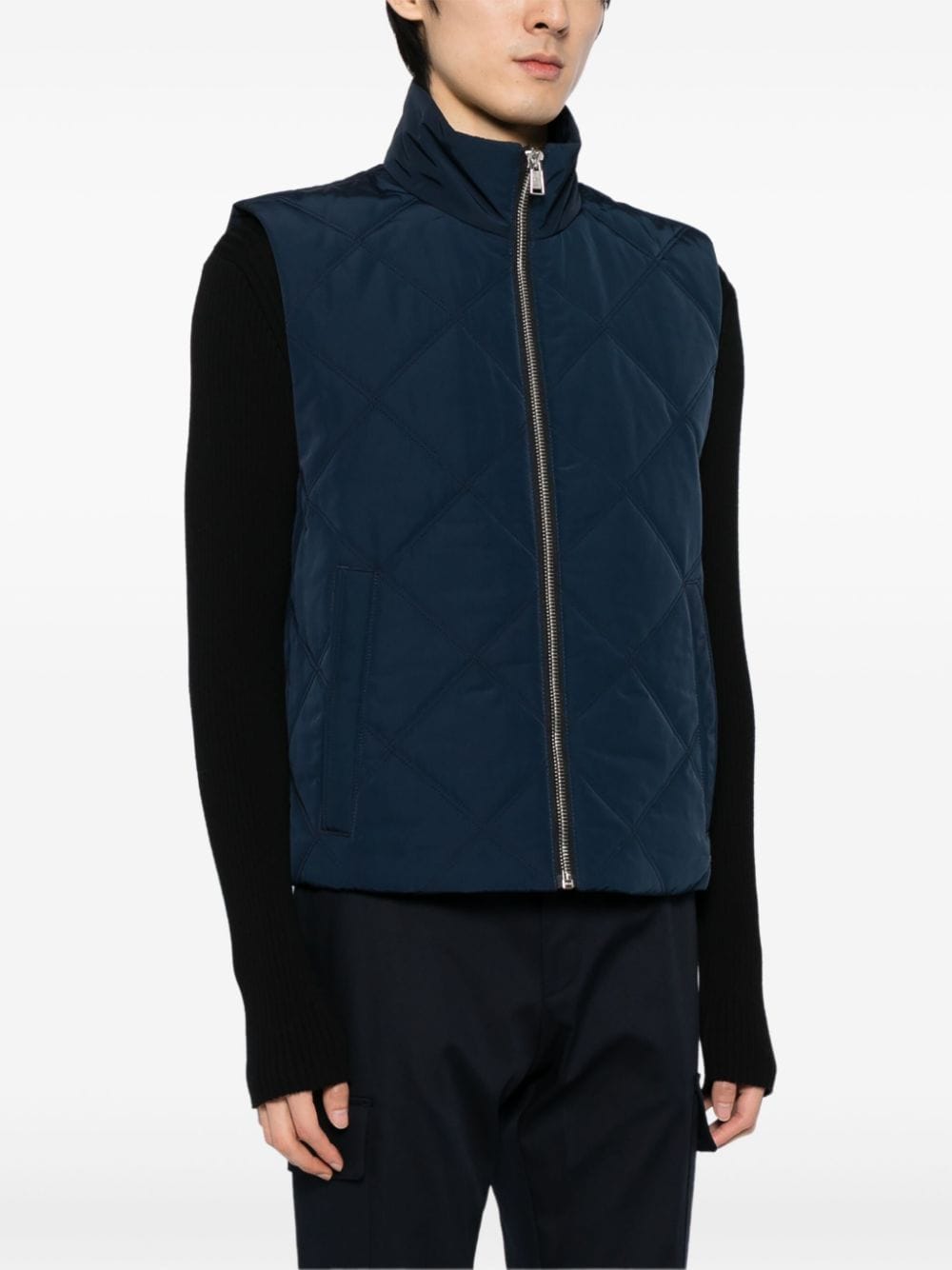 Shop Hugo Boss Quilted Puffer Gilet In Blue