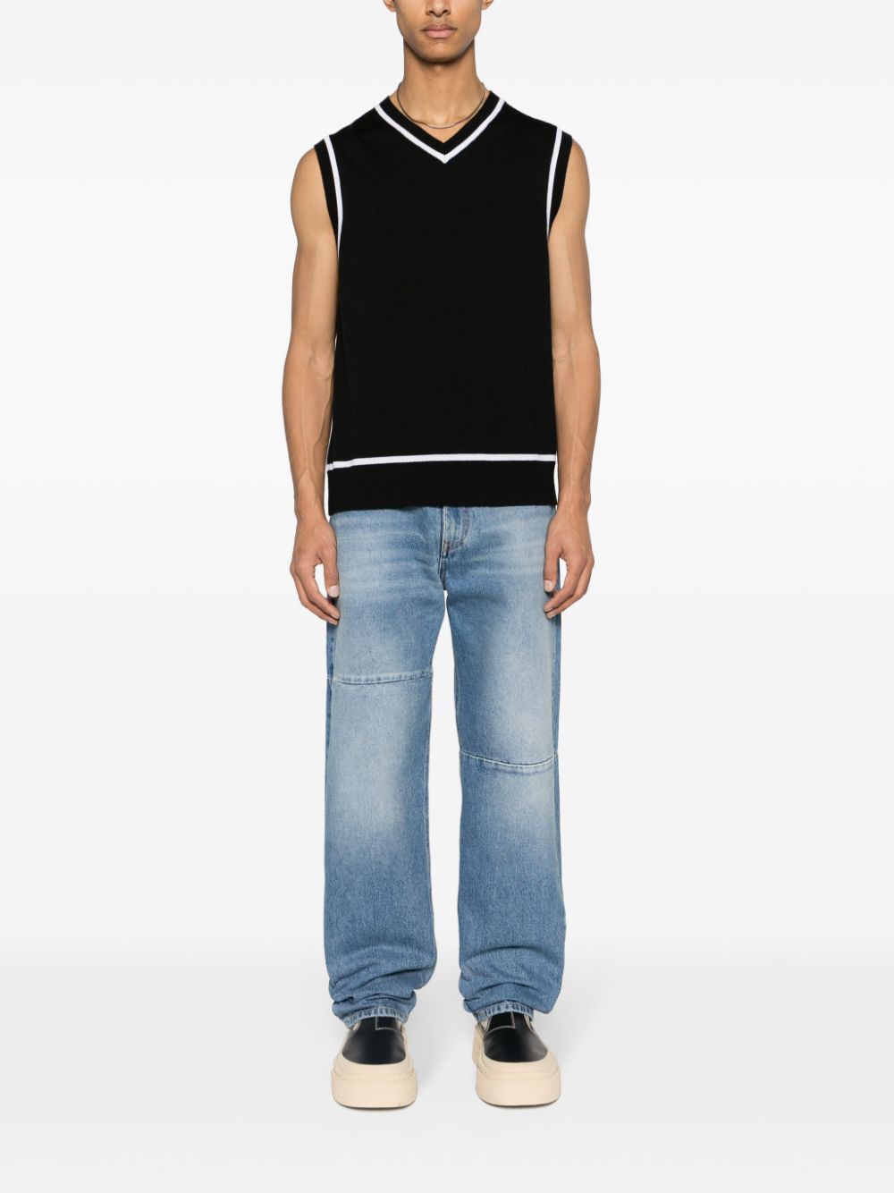 Shop Mm6 Maison Margiela Panelled Tapered-leg Jeans In Blue
