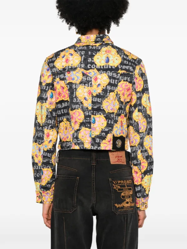 Black printed denim jacket new arrivals