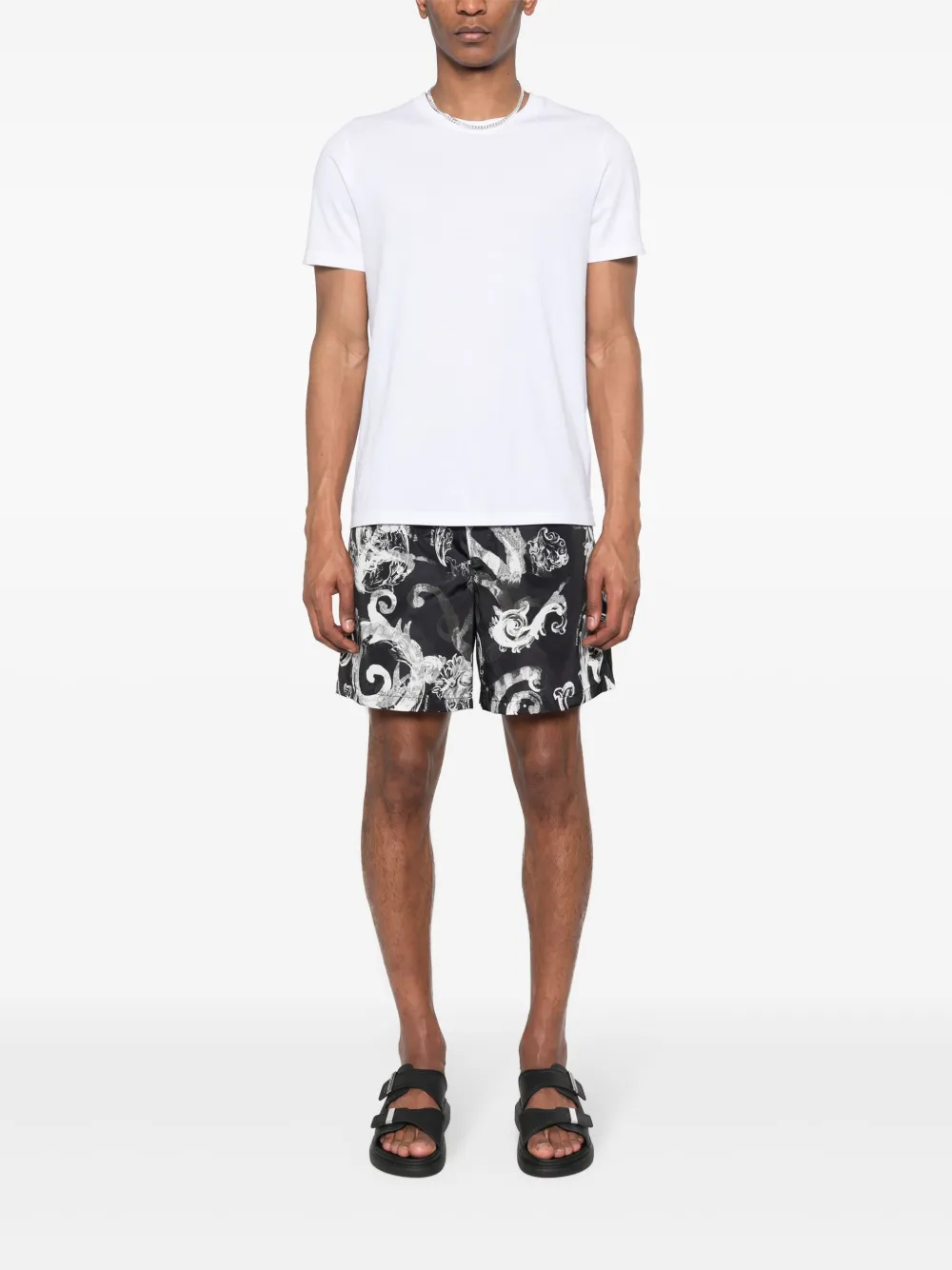 Shop Versace Jeans Couture Watercolour Couture-print Track Shorts In Black