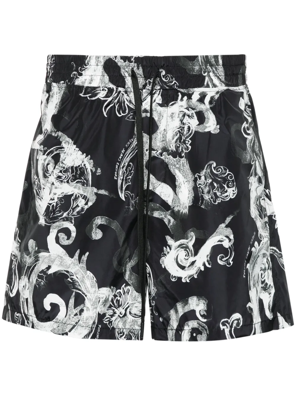 Shop Versace Jeans Couture Watercolour Couture-print Track Shorts In Black