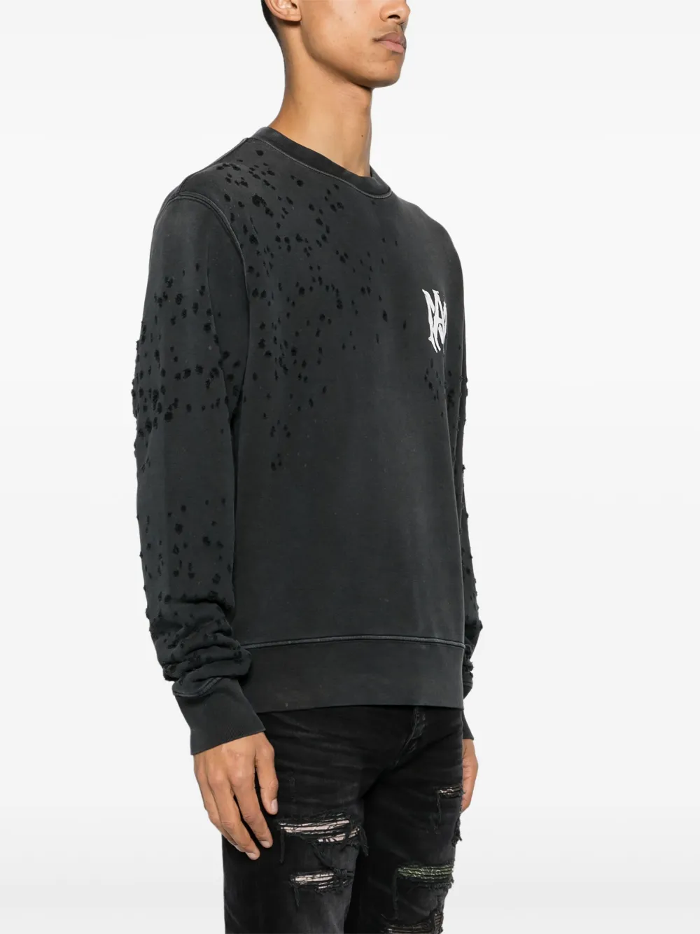 Shop Amiri Shotgun Ripped Cotton Sweatshirt In Black