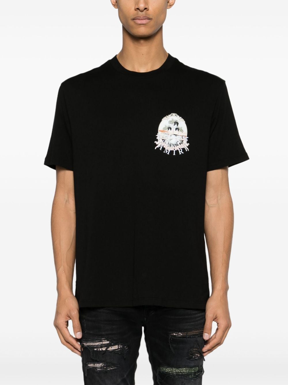 Shop Amiri Cherub Printed Cotton T-shirt In Black