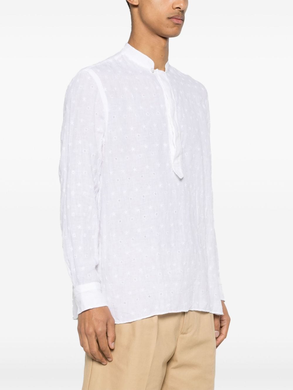 Shop Tagliatore Embroidered-motif Linen Shirt In White