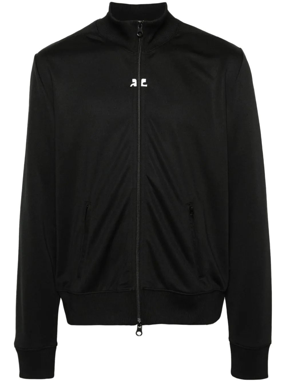 Courrèges Logo-embroidered Zipped Hoodie In Black