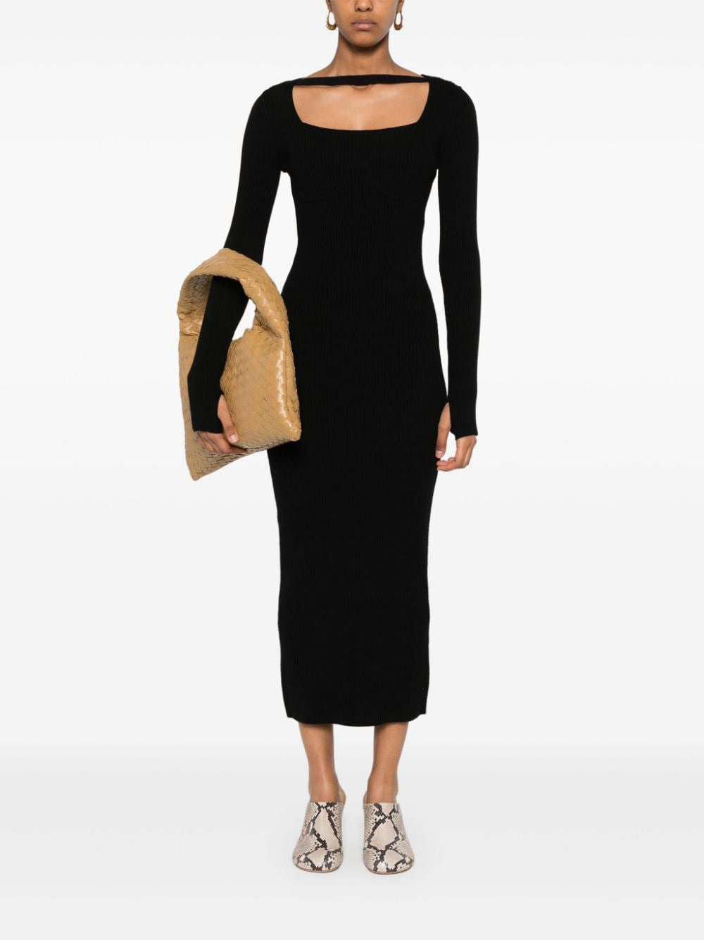 Patou Geribbelde maxi-dress - Zwart