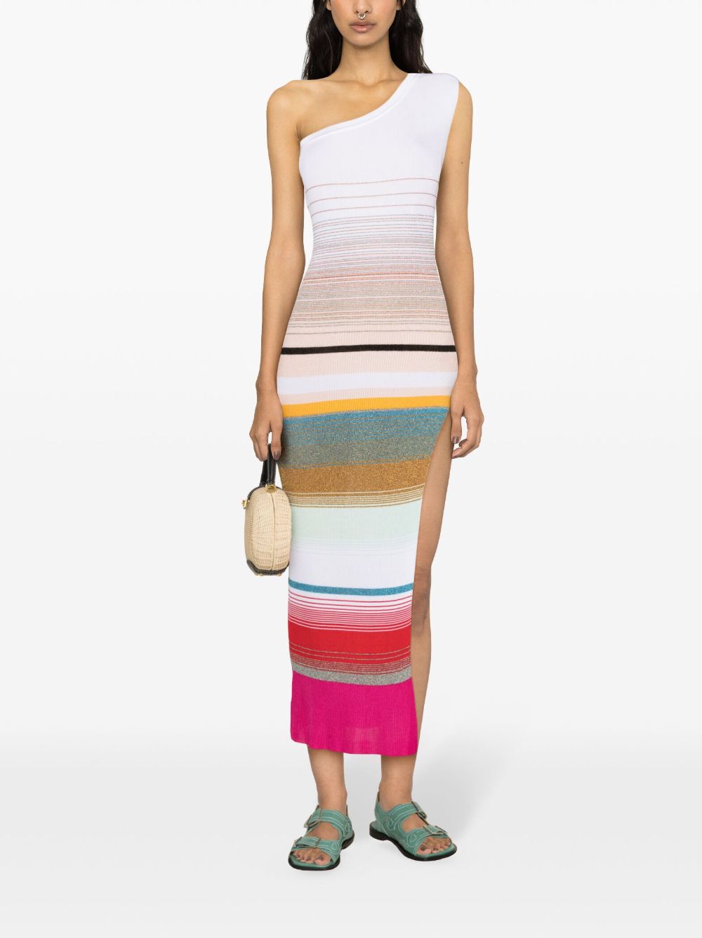 Shop Missoni One-shoulder Knitted Maxi Dress In White