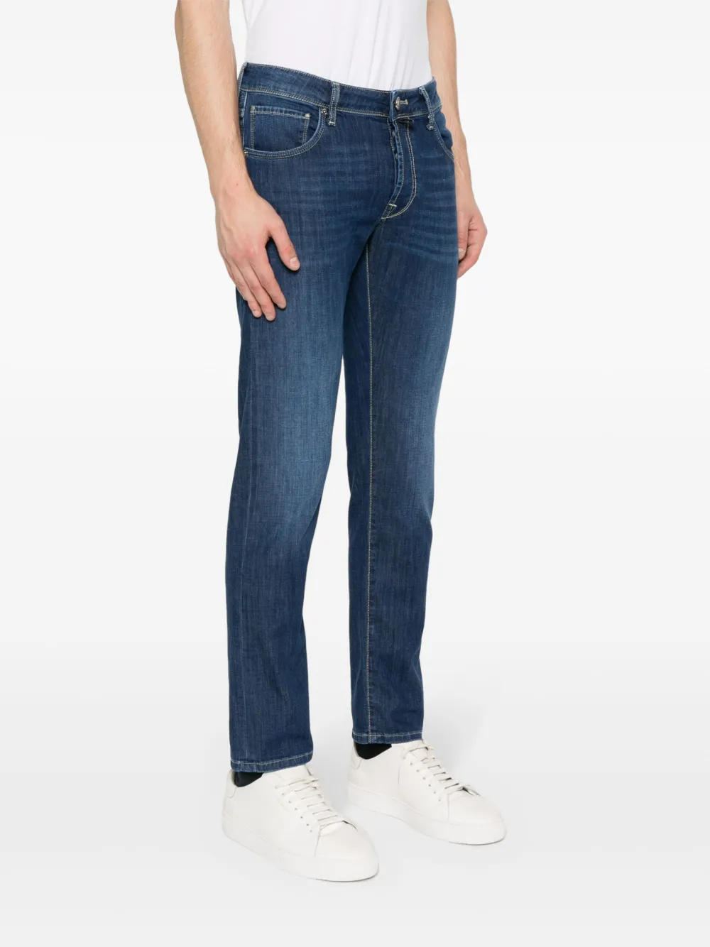 Shop Incotex Low-rise Tapered Jeans In Blue