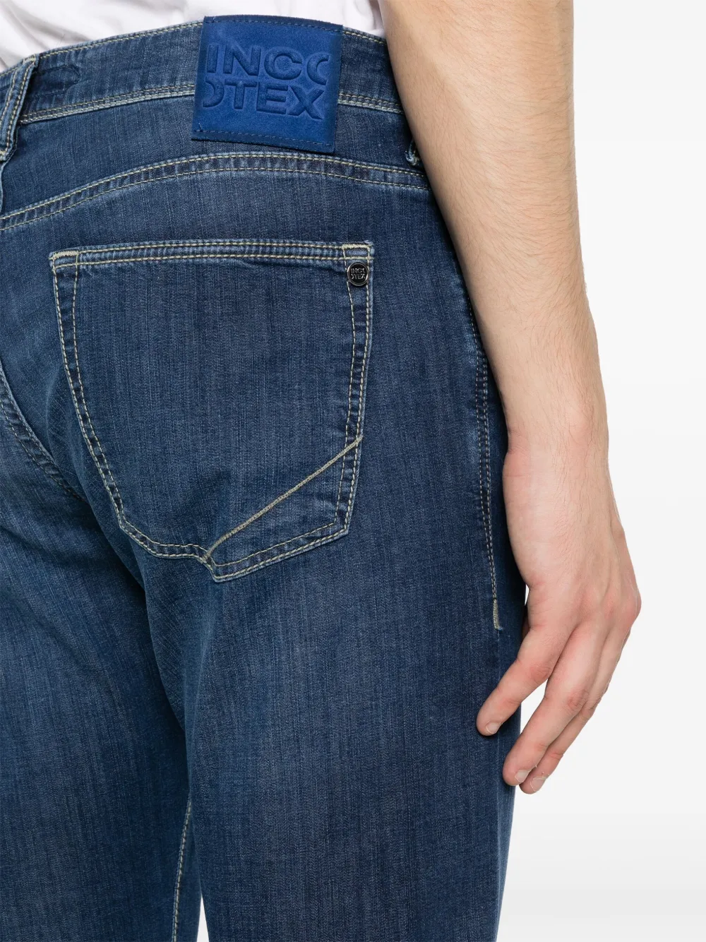 Shop Incotex Low-rise Tapered Jeans In Blue