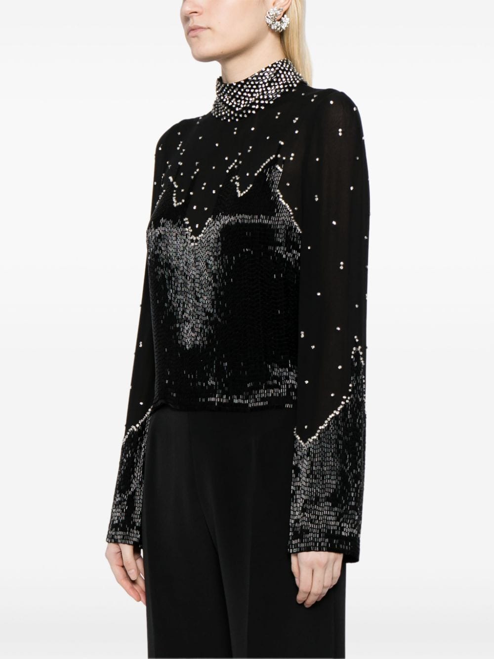 Shop Jenny Packham Imagine Beaded Silk Top In Black