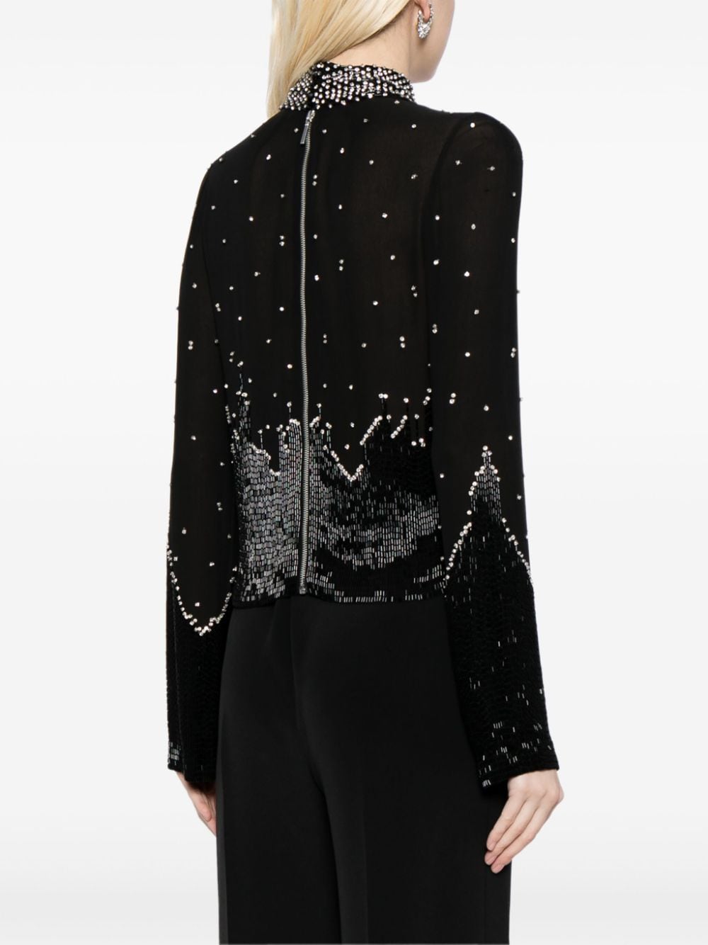 Shop Jenny Packham Imagine Beaded Silk Top In Black