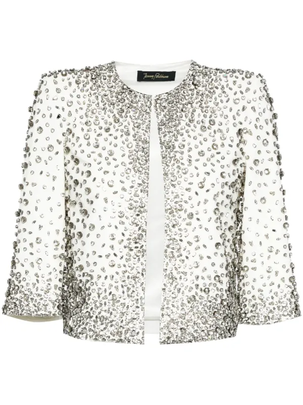 Jenny Packham Darlin crystal embellished Cropped Jacket White FARFETCH AE