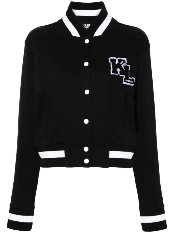 Karl Lagerfeld flocked logo Bomber Jacket Black FARFETCH TR