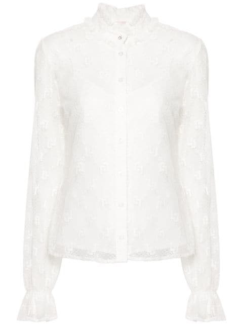 LIU JO monogram-lace button-up blouse