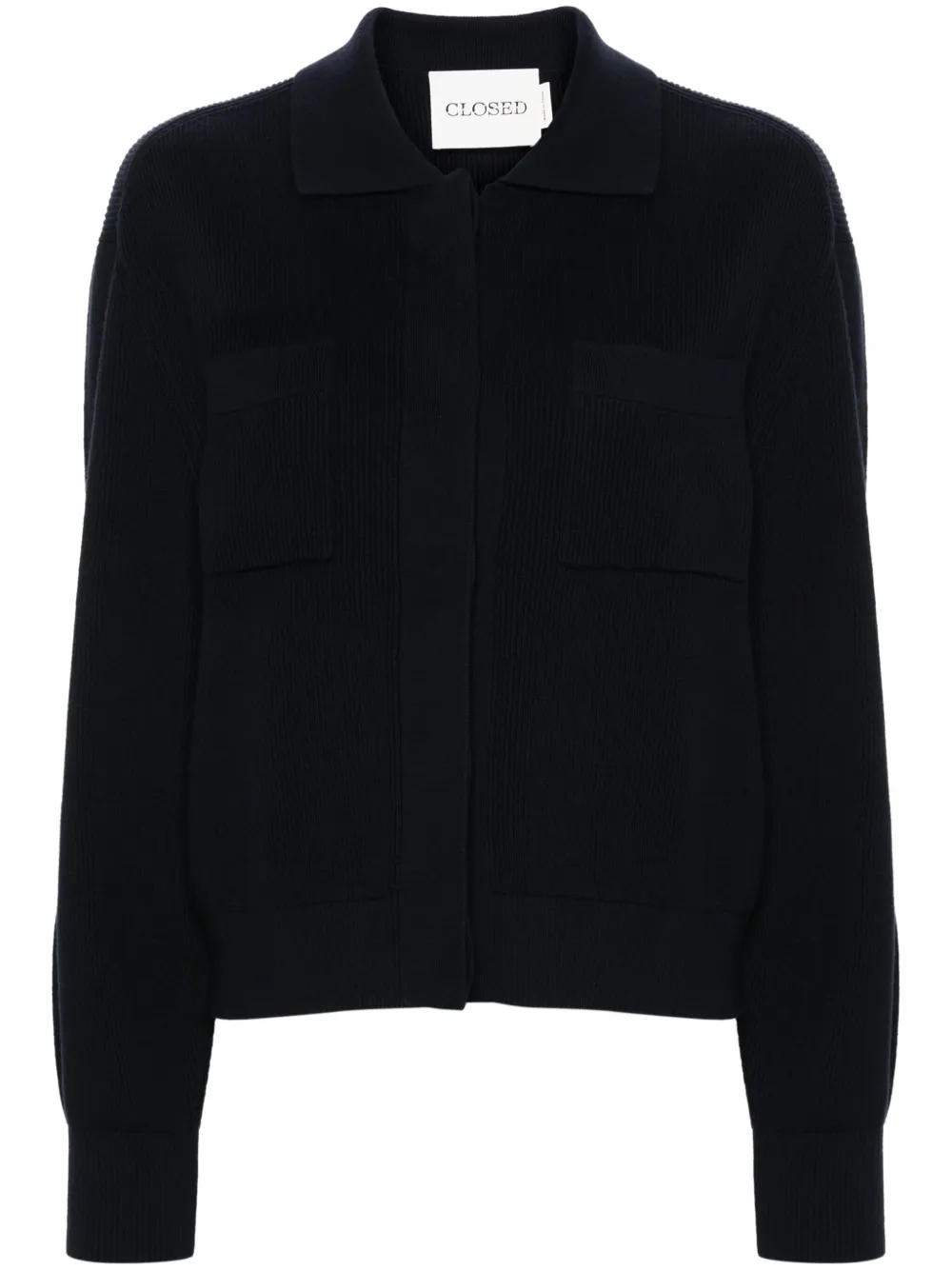 polo-collar ribbed cardigan