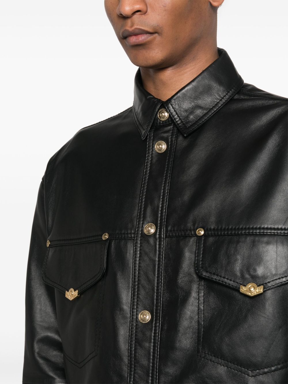 Shop Versace Jeans Couture Logo-plaque Leather Jacket In Schwarz