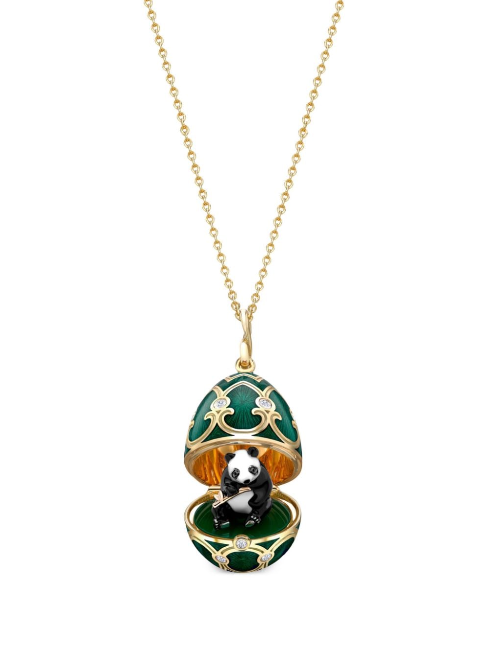 Shop Fabergé 18kt Yellow Gold Heritage Panda Surprise Diamonds Locket Necklace In Green
