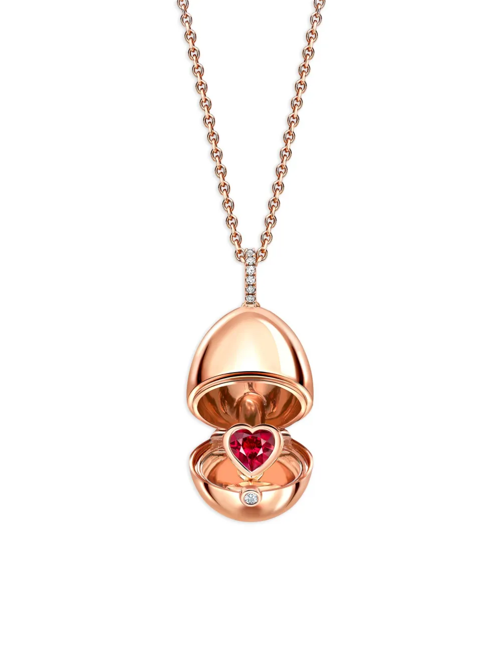 Shop Fabergé 18kt Rose Gold  Essence Heart Surprise Ruby Locket Necklace In Red