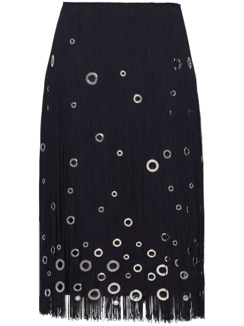 Prada eyelet-embellished fringe skirt