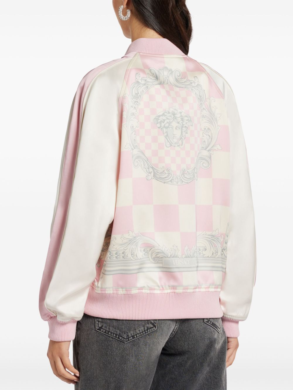 Shop Versace Barocco-print Bomber Jacket In Pink