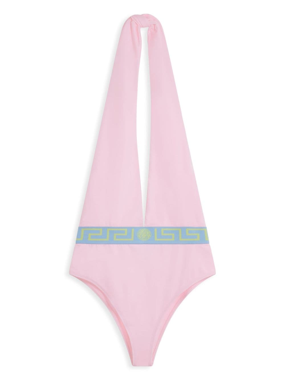 Versace Greca Halterneck Swimsuit In Pink