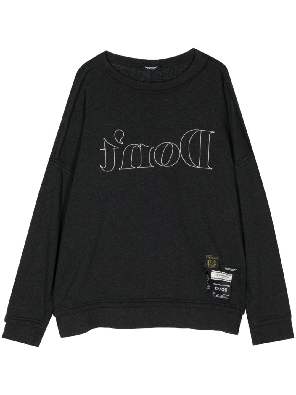 Undercover slogan-embroidered drop-shoulder sweatshirt Grijs
