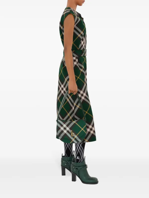 Burberry Checked Wool Midi Dress - Green