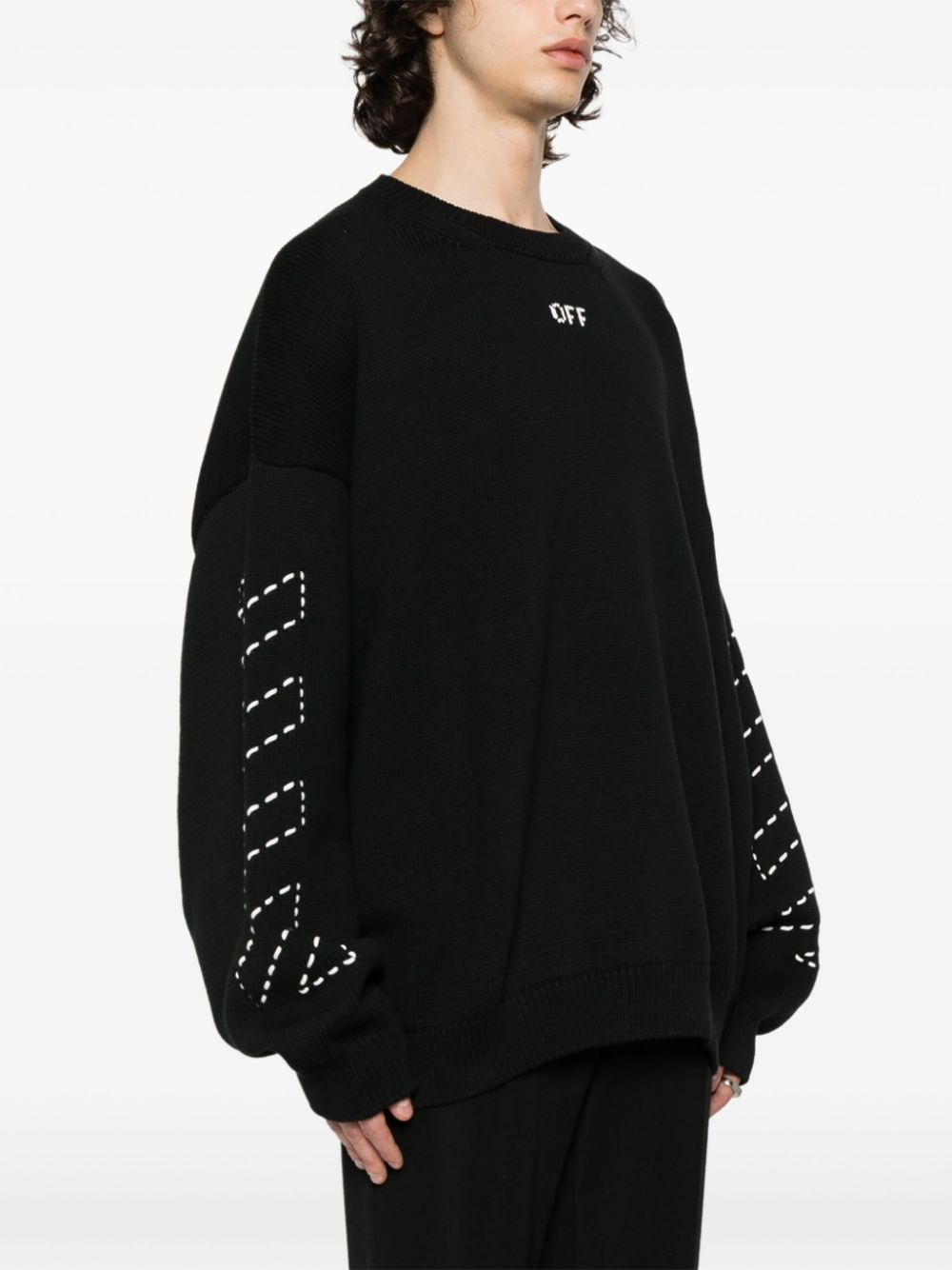 Shop Off-white Diag-stripe Embroidered Jumper In Black