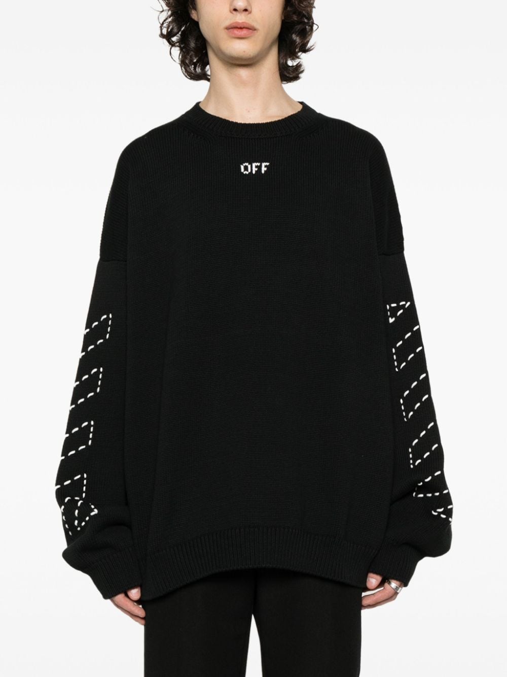 Shop Off-white Diag-stripe Embroidered Jumper In Black