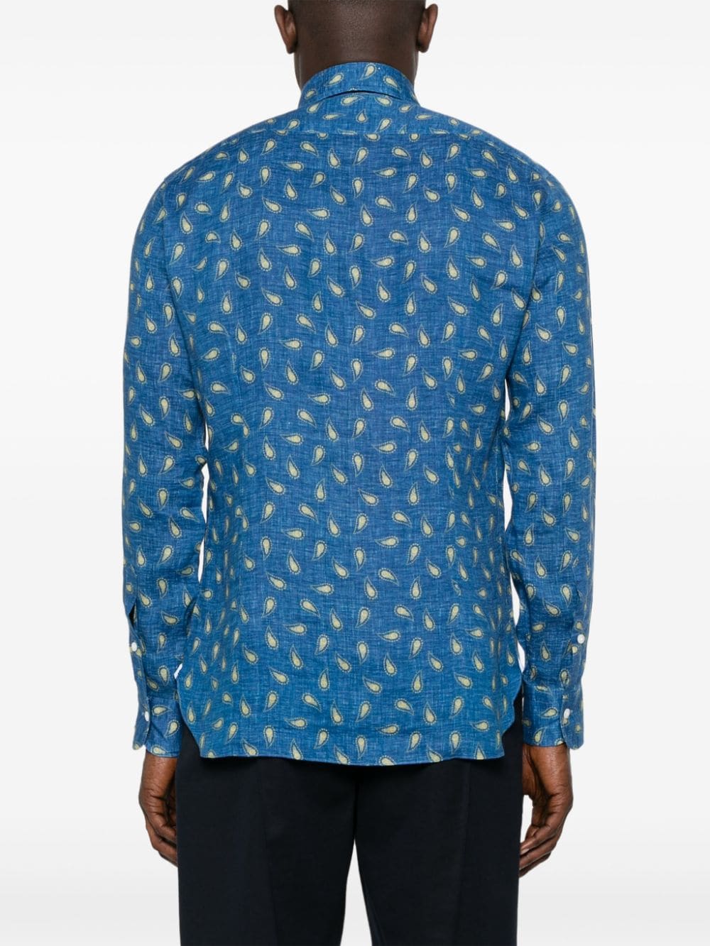 Shop Barba Paisley-print Linen Shirt In Blau